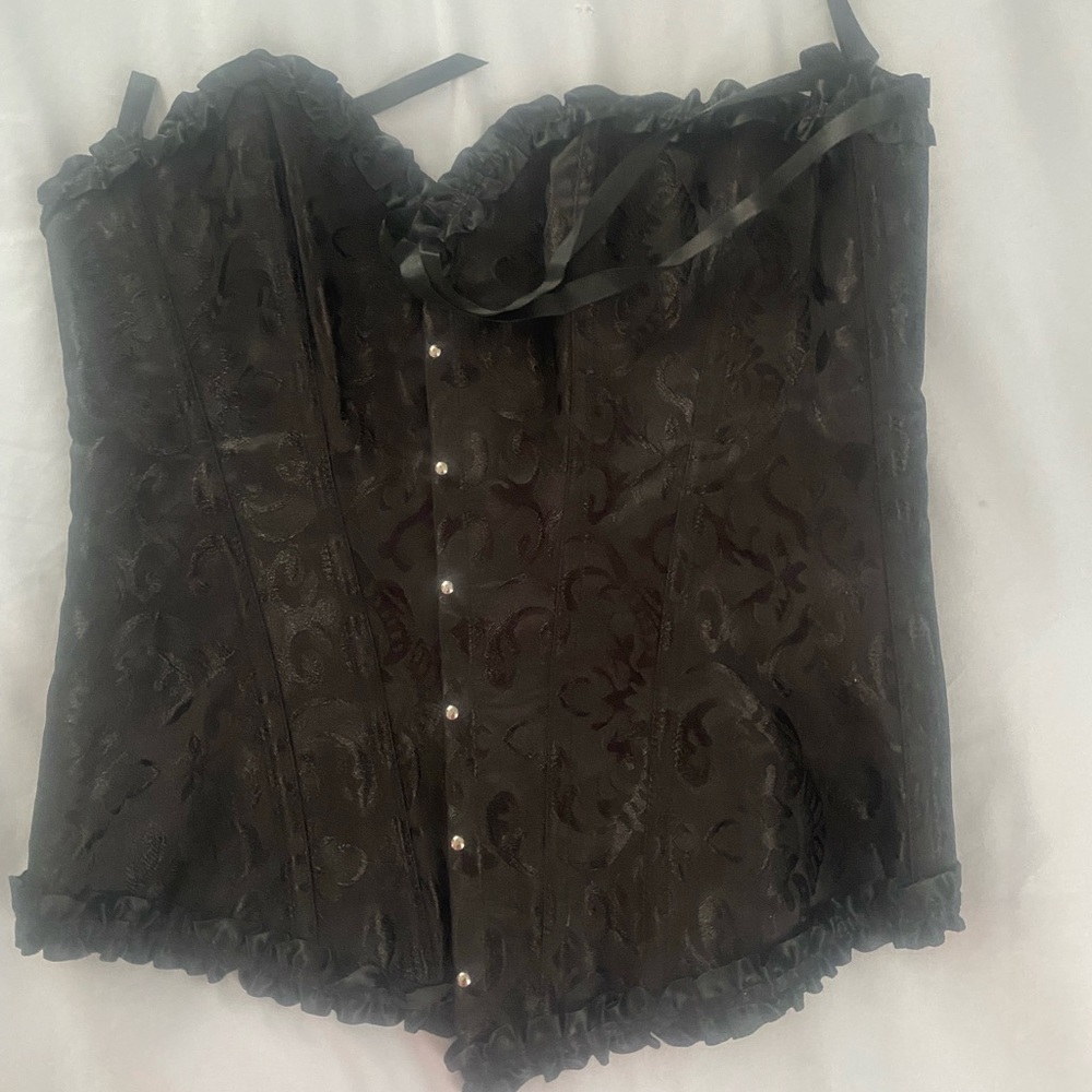Black floral print sexy corset